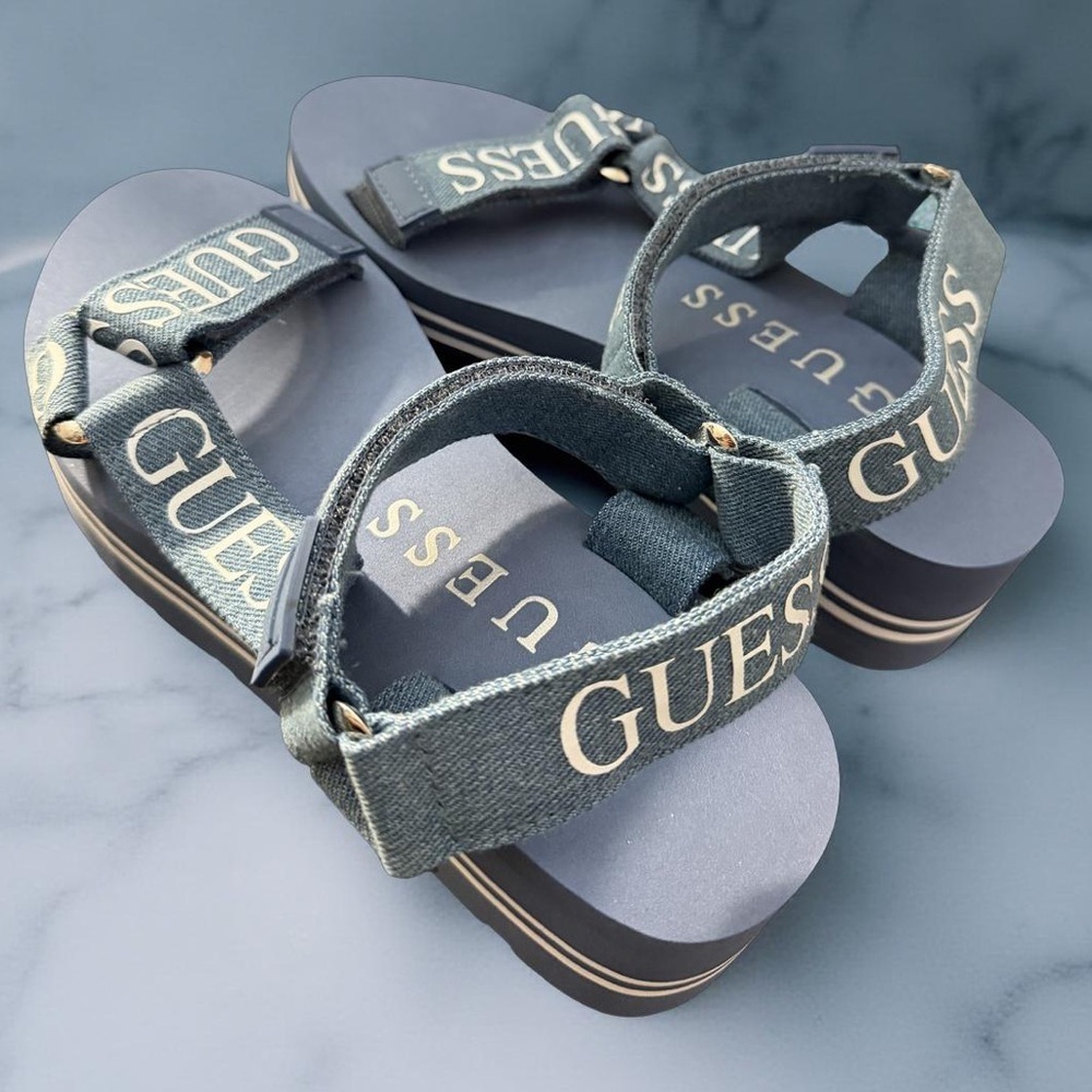 NEW GUESS Women's Avin3 Wedge Open Toe/Open Back Sandal Blue Size 6M - Picture 5 of 11